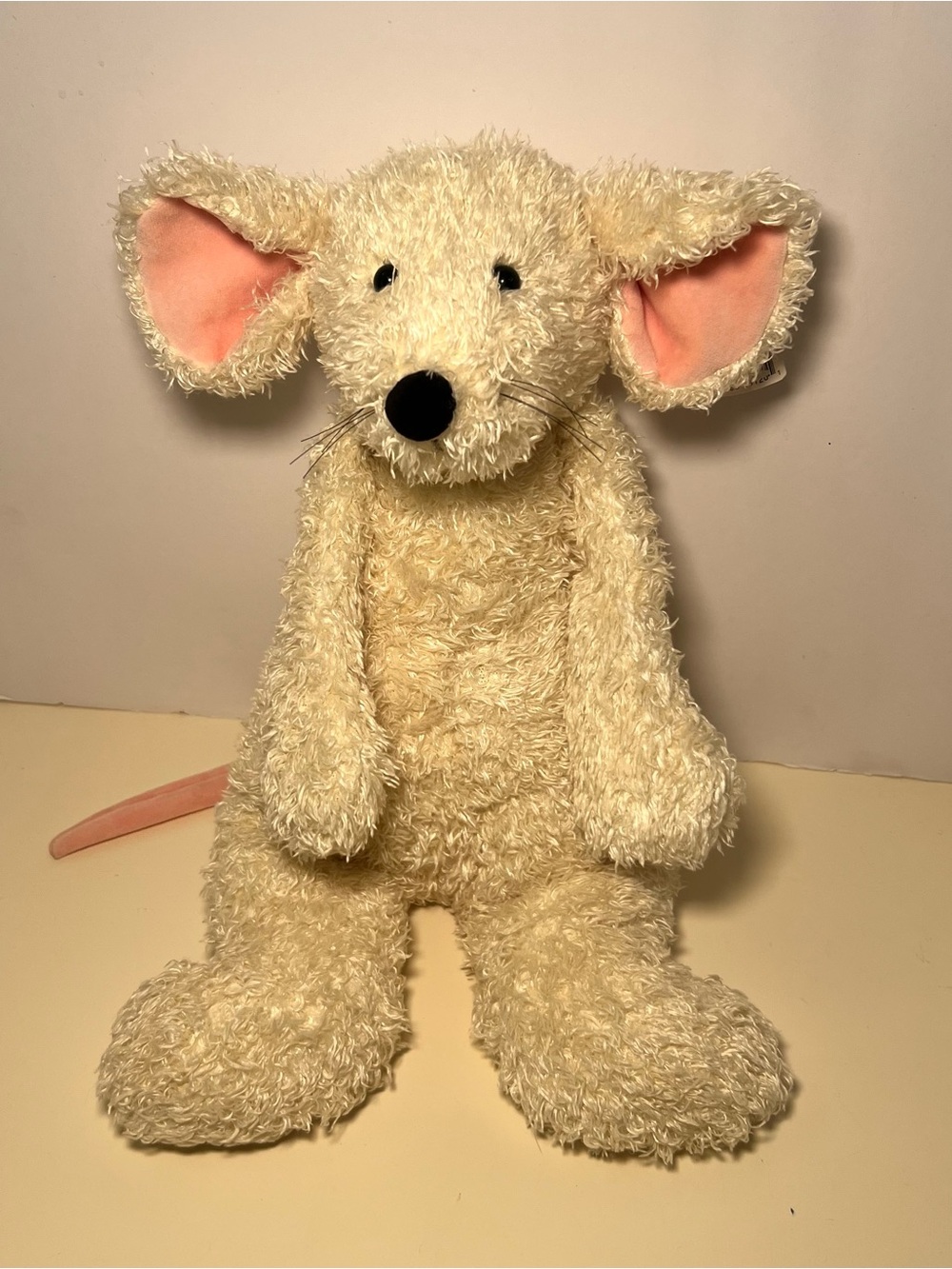 Authentic Retired Jellycat Medium Cream Mouse Ear Hang Tag *see Tag* Pink Tail